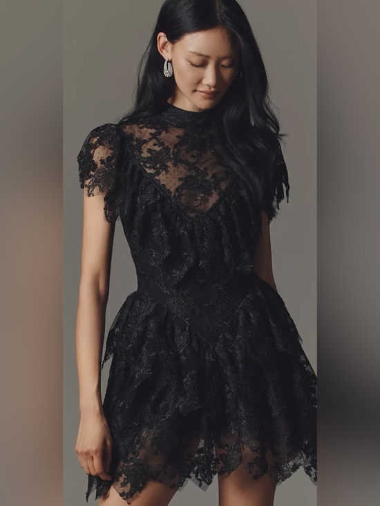 Bardot Dresses & Skirts - Bardot Black Lace Ruffle High-Neck Dress